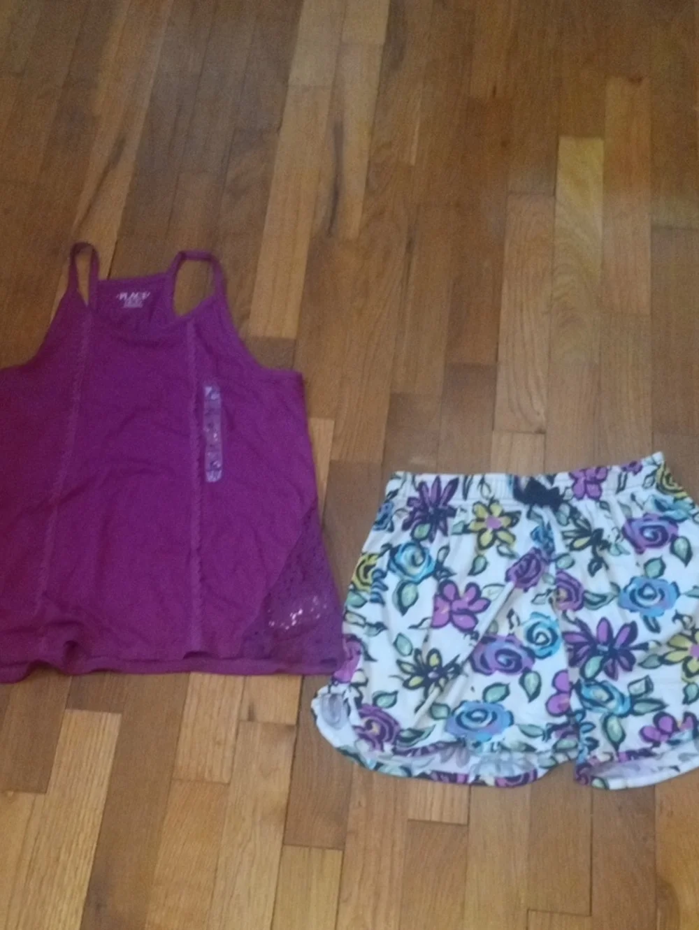 Magenta Racerback Tank & Floral Print Shorts Set girl XL